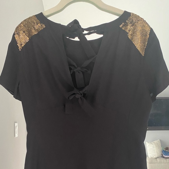 Madewell Black 100% Silk Sequin Yoke Short Sleeve Shift Mini Dress 0/XS - Picture 6 of 9